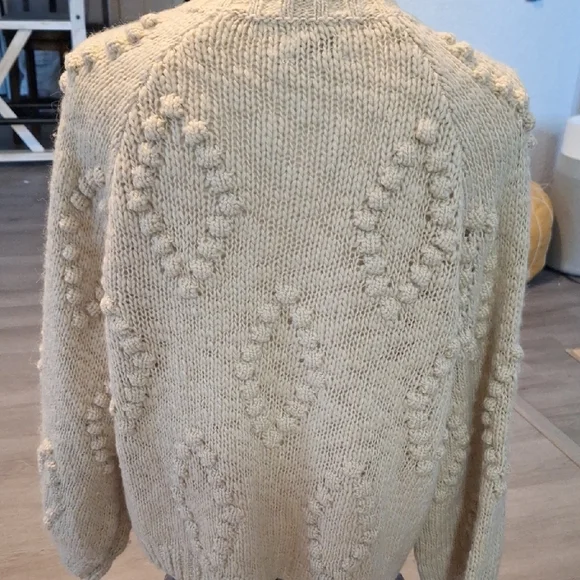 NEW LUCKY BRAND Bobble Diamond Oatmeal Wool Blend Knit Cardigan Sweater - Picture 6 of 9